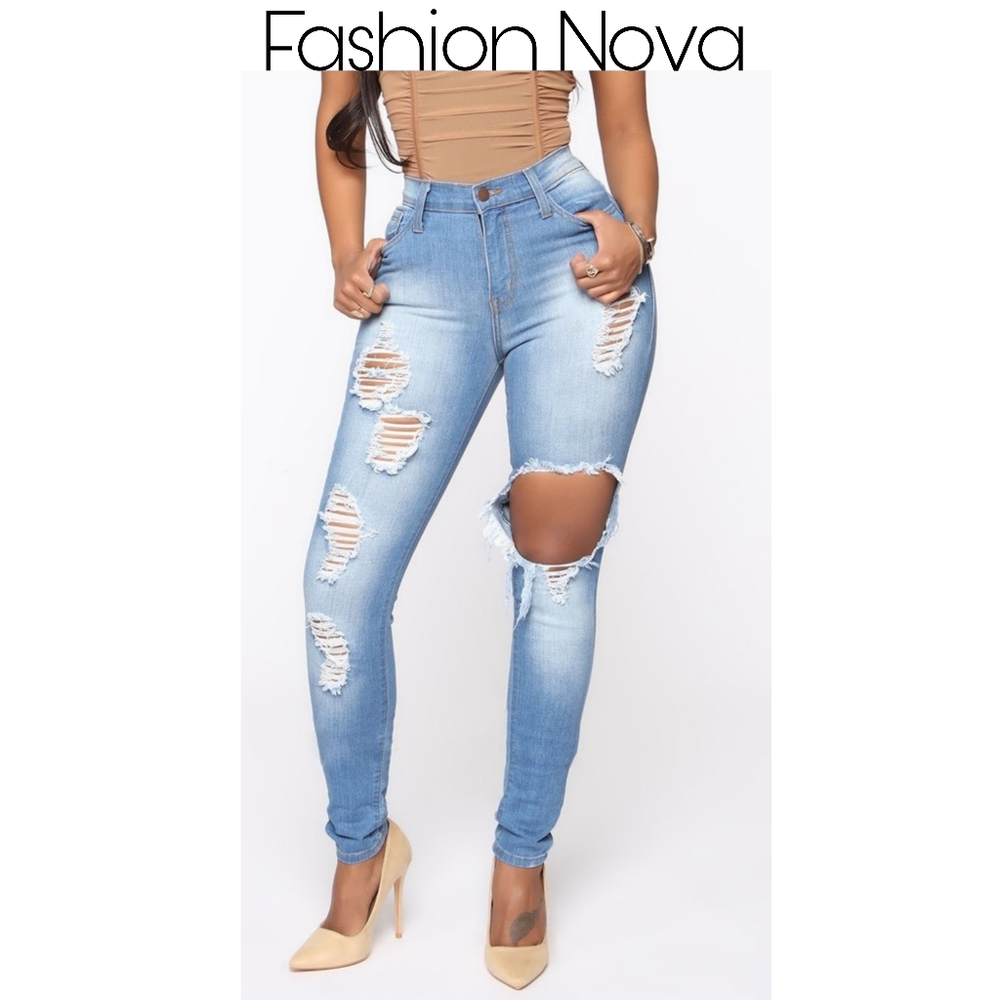 Fashion Nova Glistening Jeans - Medium Wash